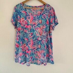 Lilly Pulitzer Pink and Blue Relaxed Short Sleeve Tee XXL